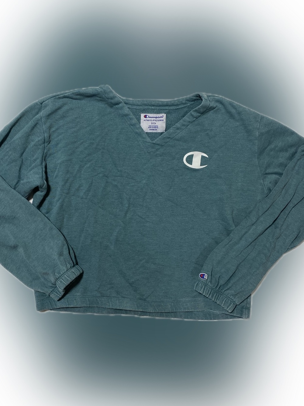 Champion crop Teal Crewneck Sweatshirt with White Logo